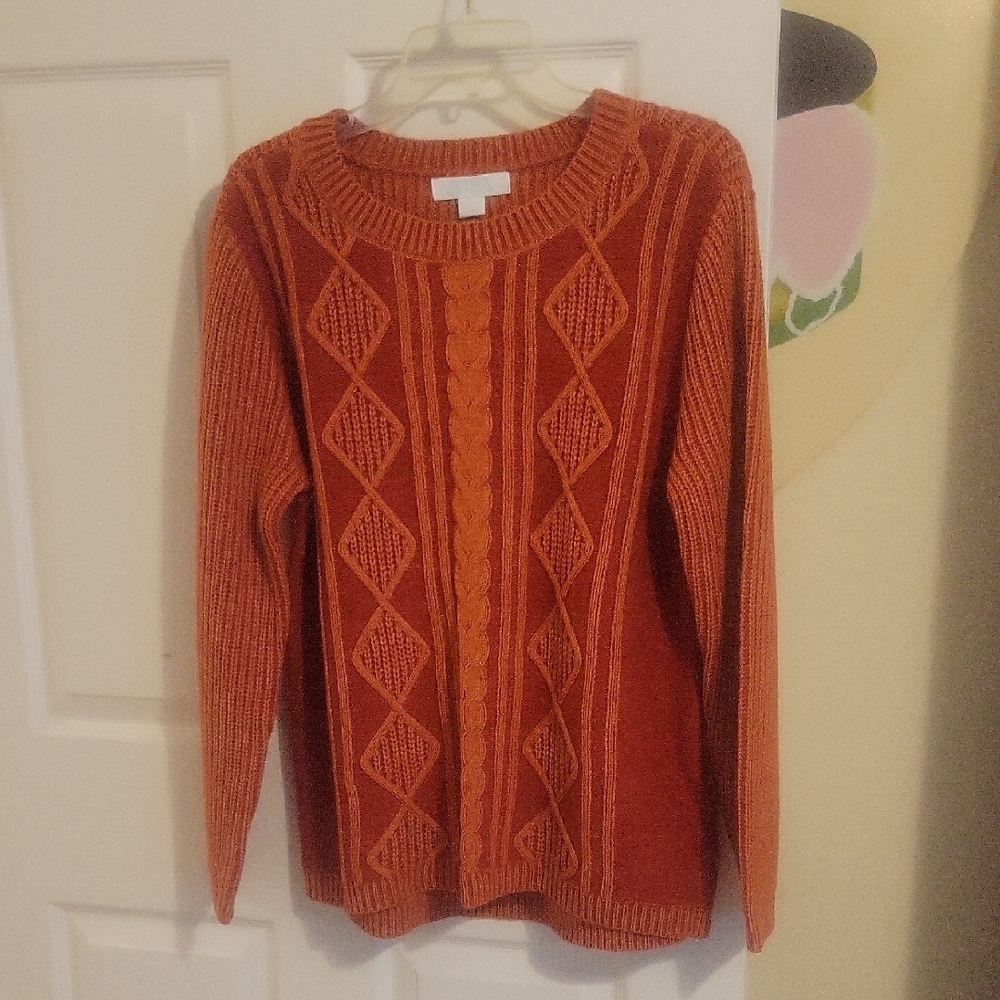 Bunulu SzLG Elegant Cable Knit diamond pattern womans Sweater - Burnt Orange